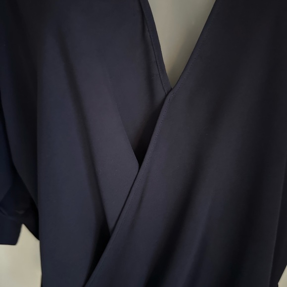 Krisa Relaxed Blue Wrap Top with Cuffed Sleeves - Picture 2 of 8